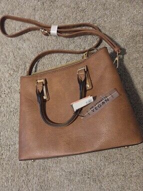 Brand New Vegan Brown Convertible Satchel Handbag